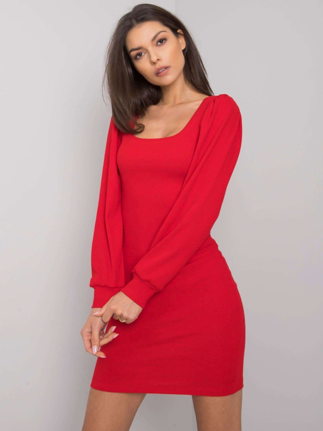 RUE PARIS Red Long Sleeve Dress