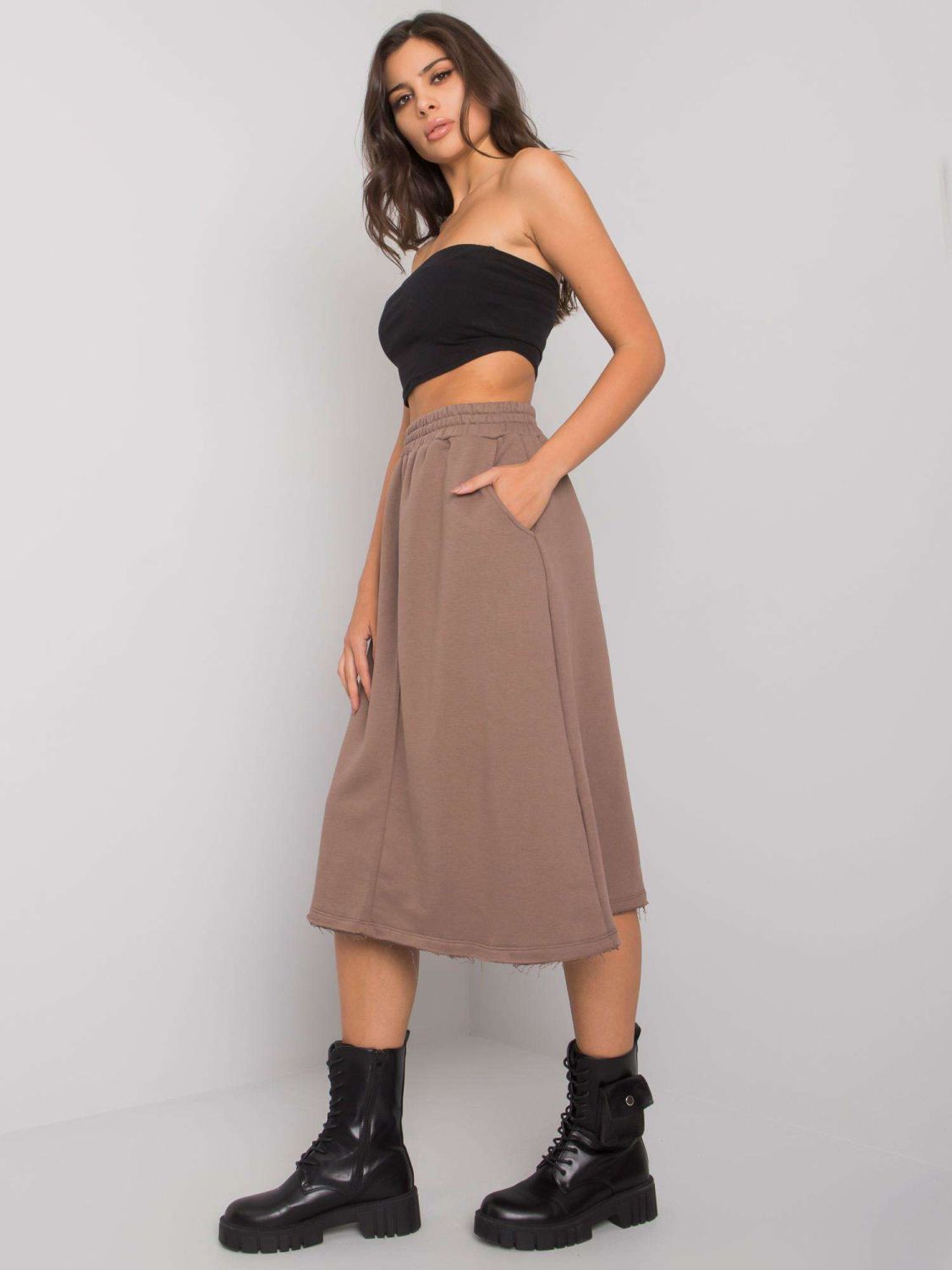 Brown Flared Cotton Skirt