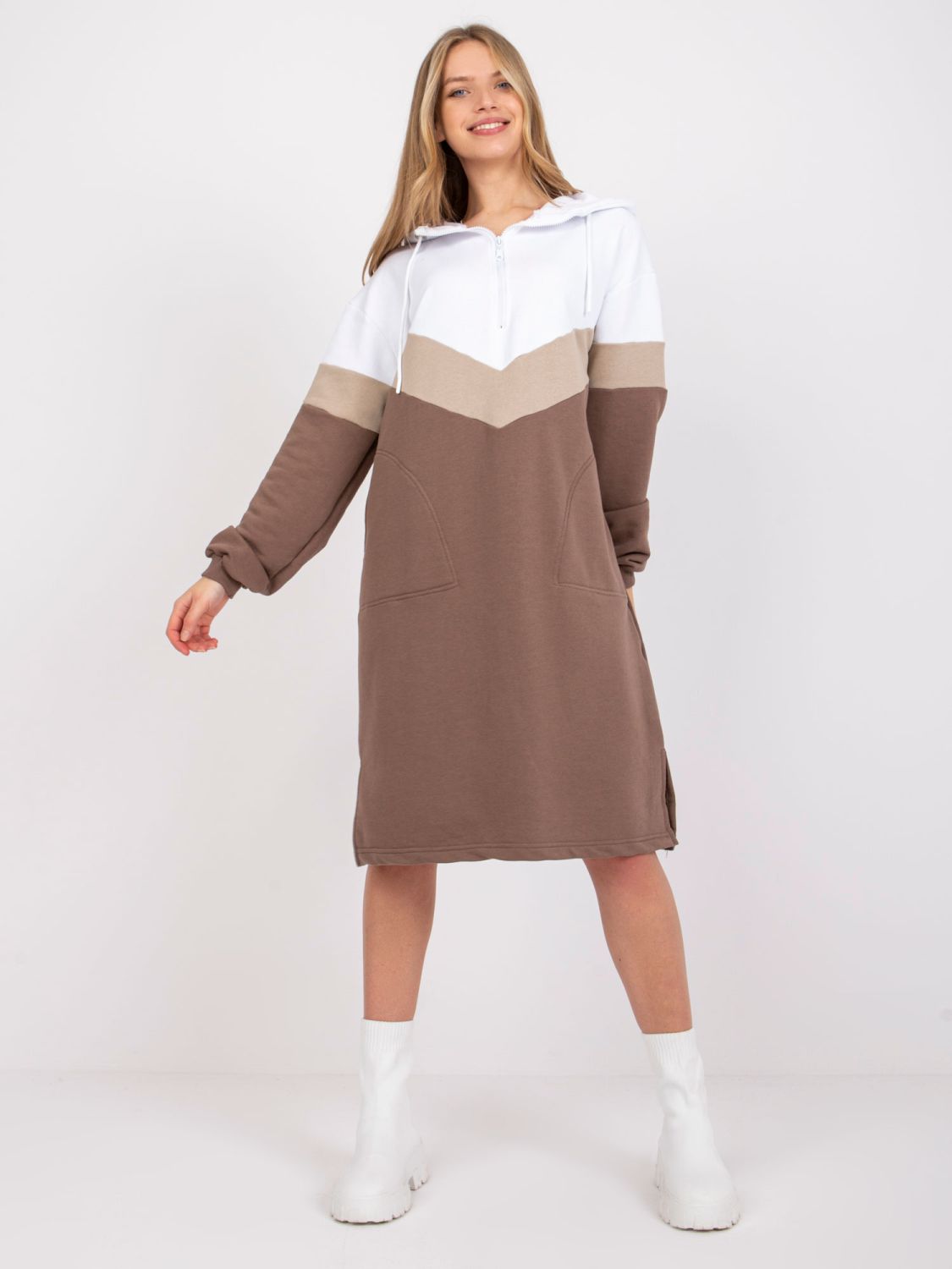 White Dress with Brown Details