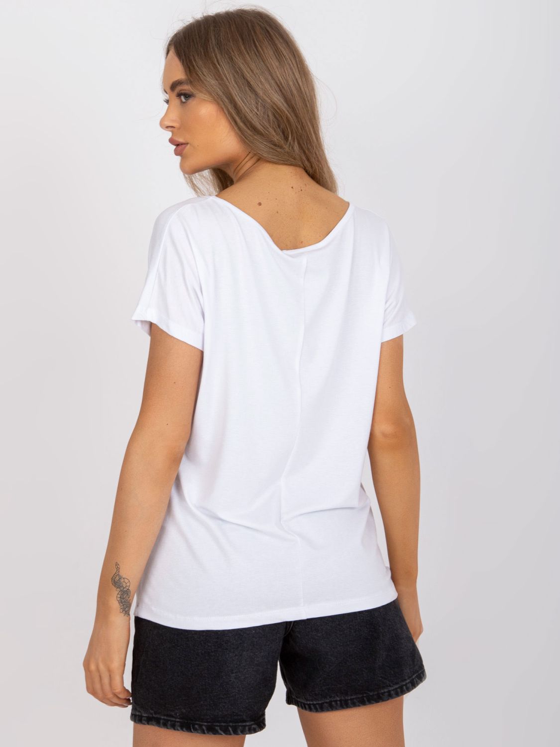 White Women's T-Shirt with V-Neck and Lace
