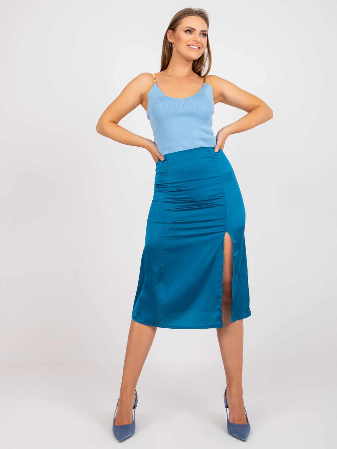 Elegant Midi Skirt in Sea Color