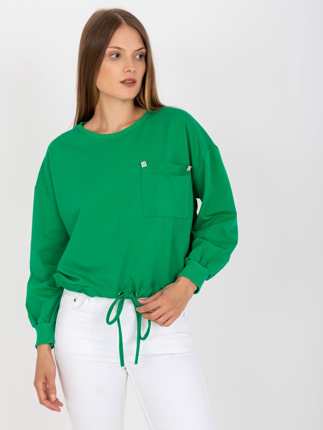 Green Hoodless Sweatshirt with Pocket RUE PARIS