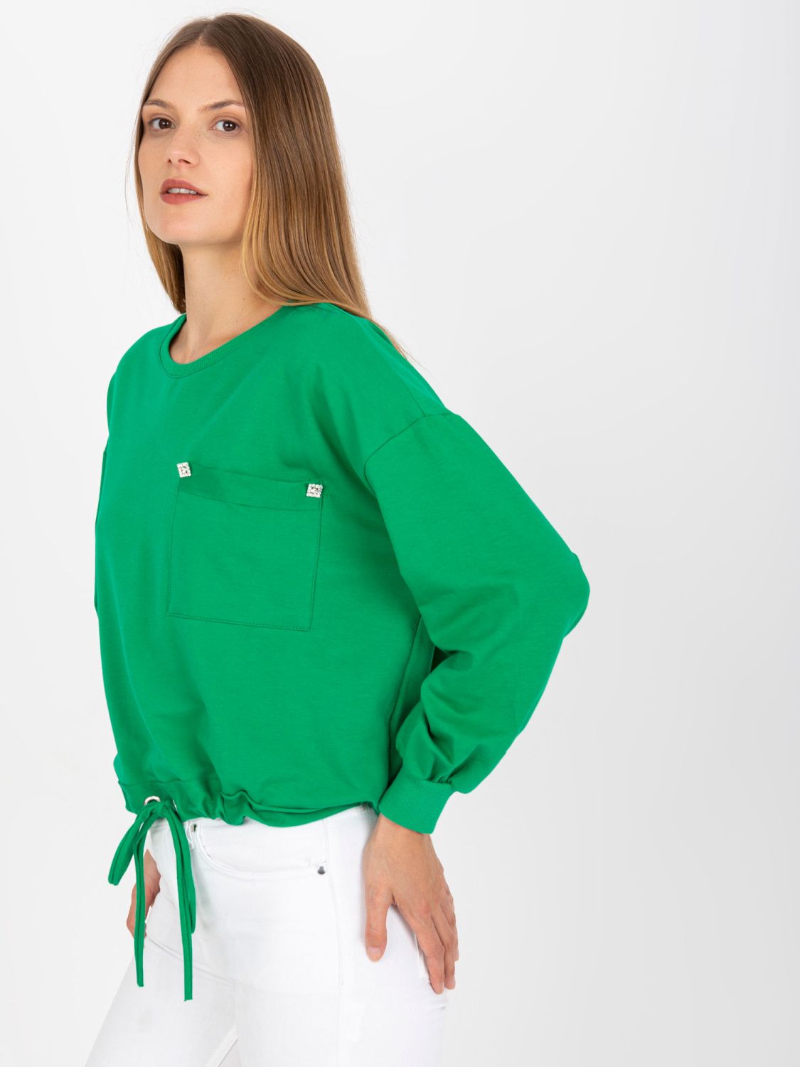 Green Hoodless Sweatshirt with Pocket RUE PARIS
