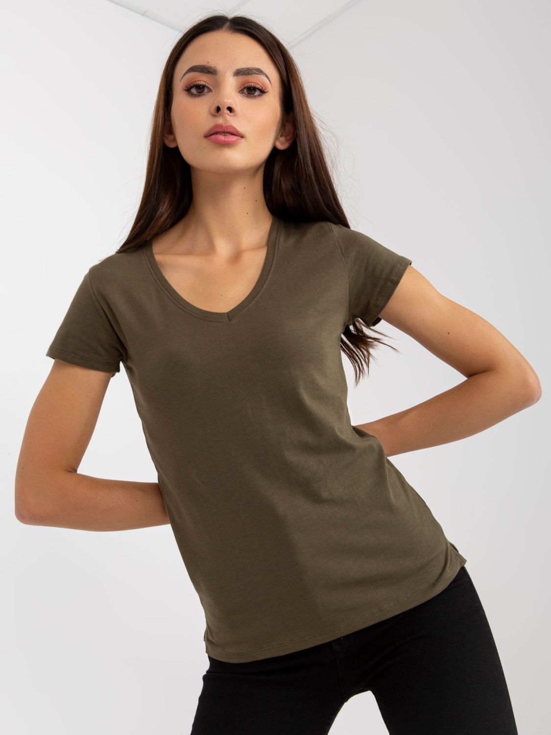 Khaki Smooth T-Shirt Made of Cotton