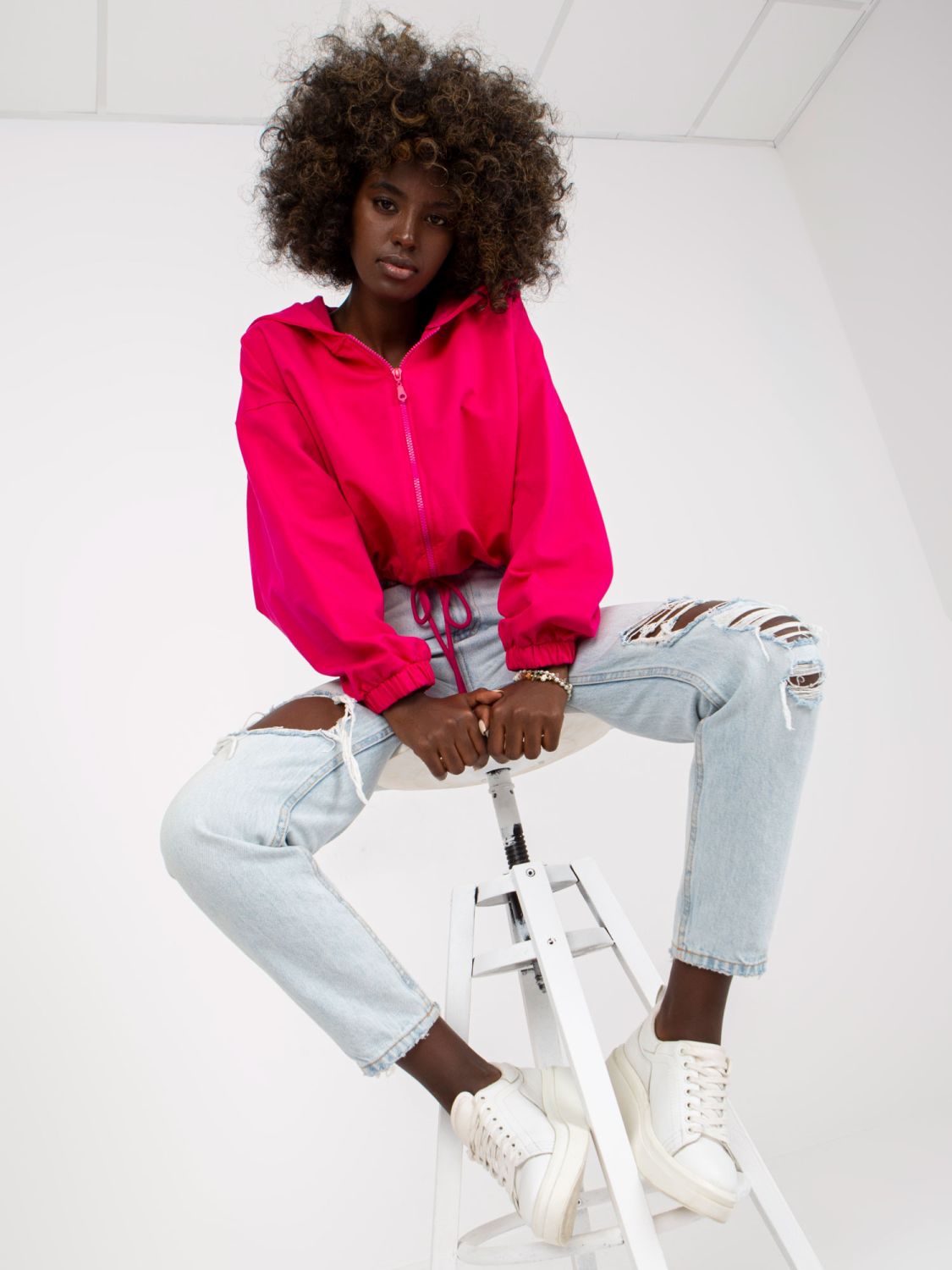 Fuchsia Zip-Up Hoodie with Wide Sleeves RUE PARIS