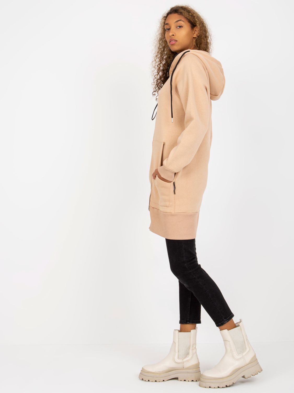 Beige Long Zip-Up Hoodie RUE PARIS
