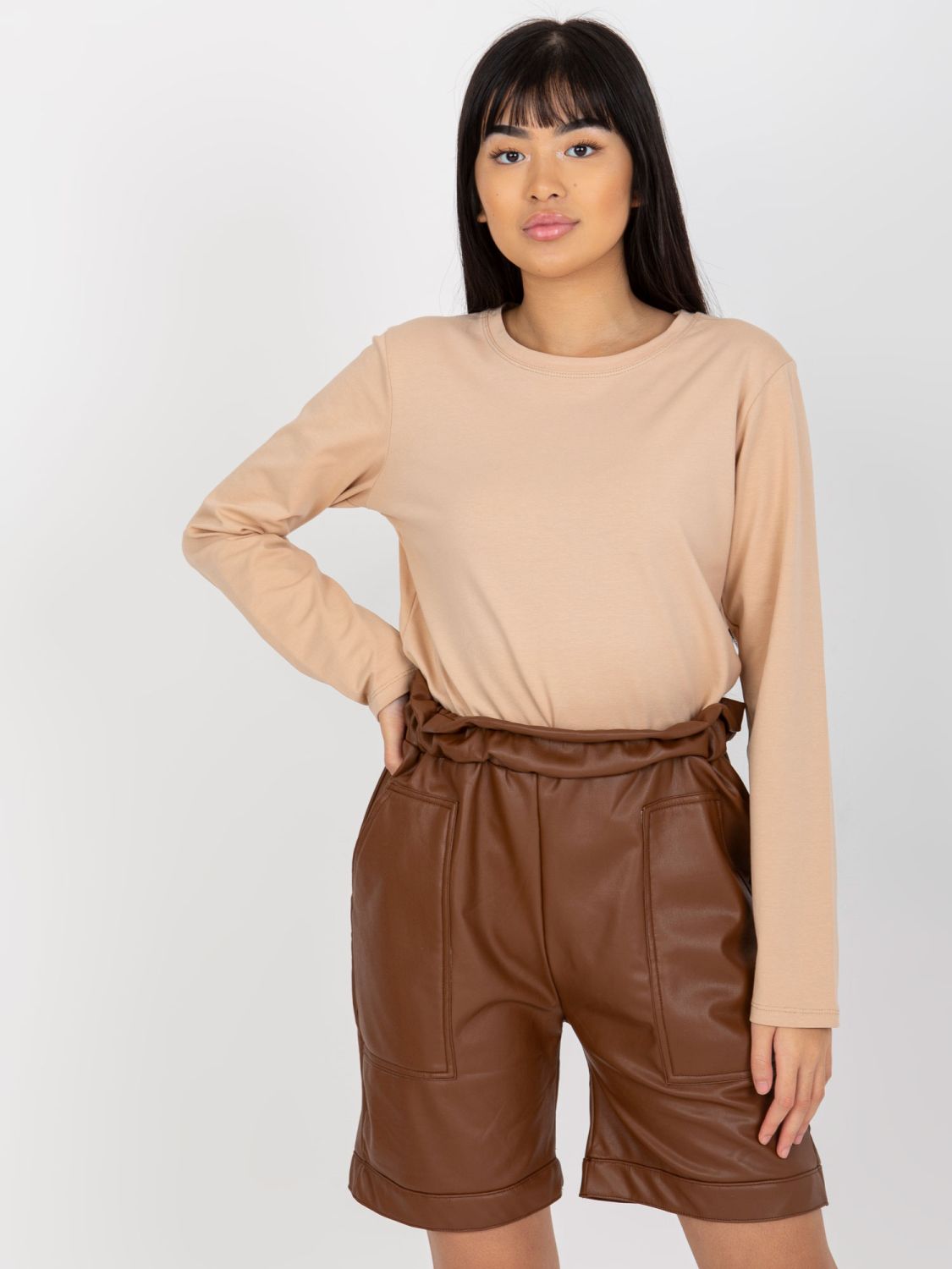 Brown Insulated Faux Leather Shorts