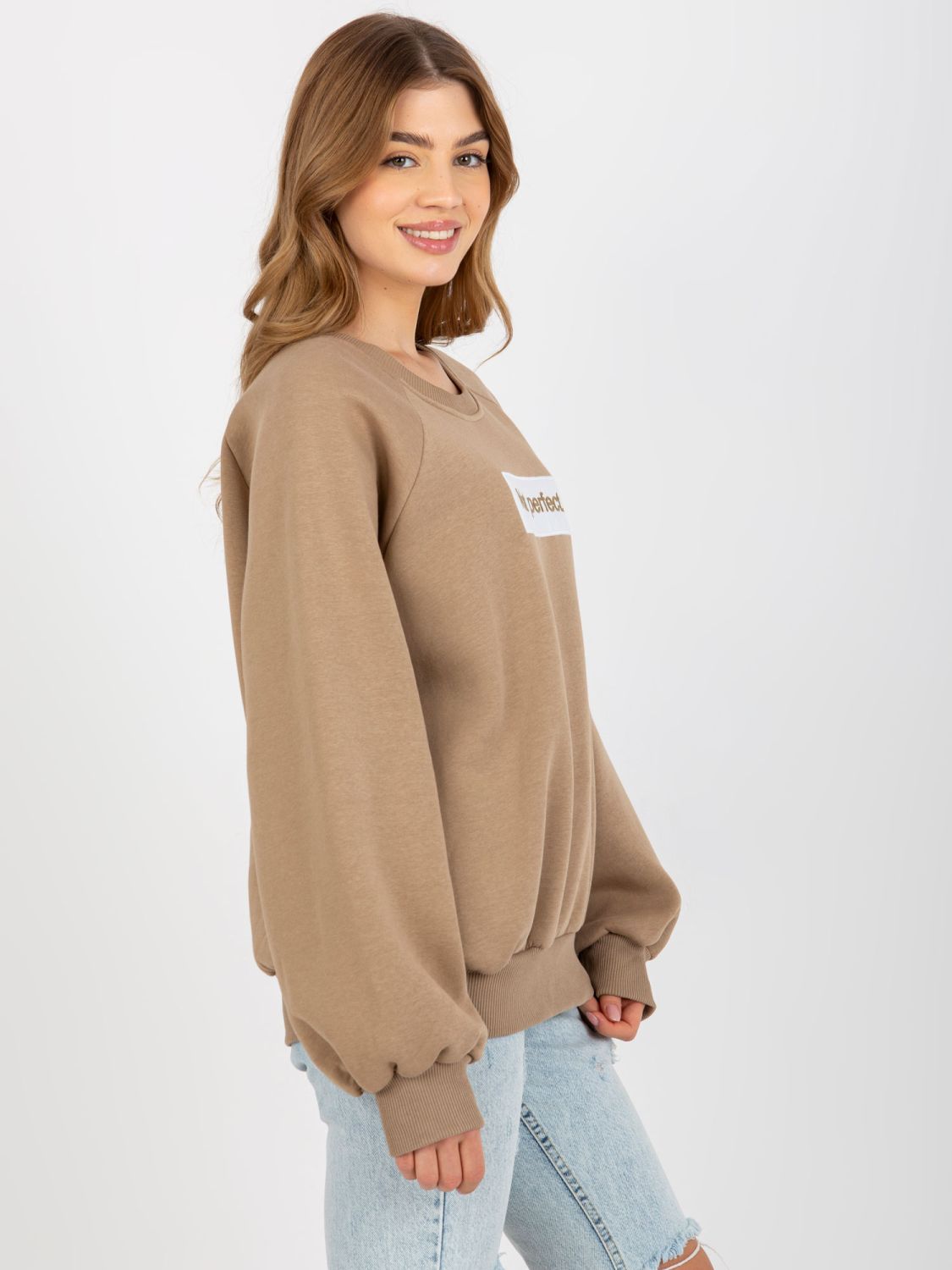 Dark Beige Hoodless Sweatshirt with Tracy Print