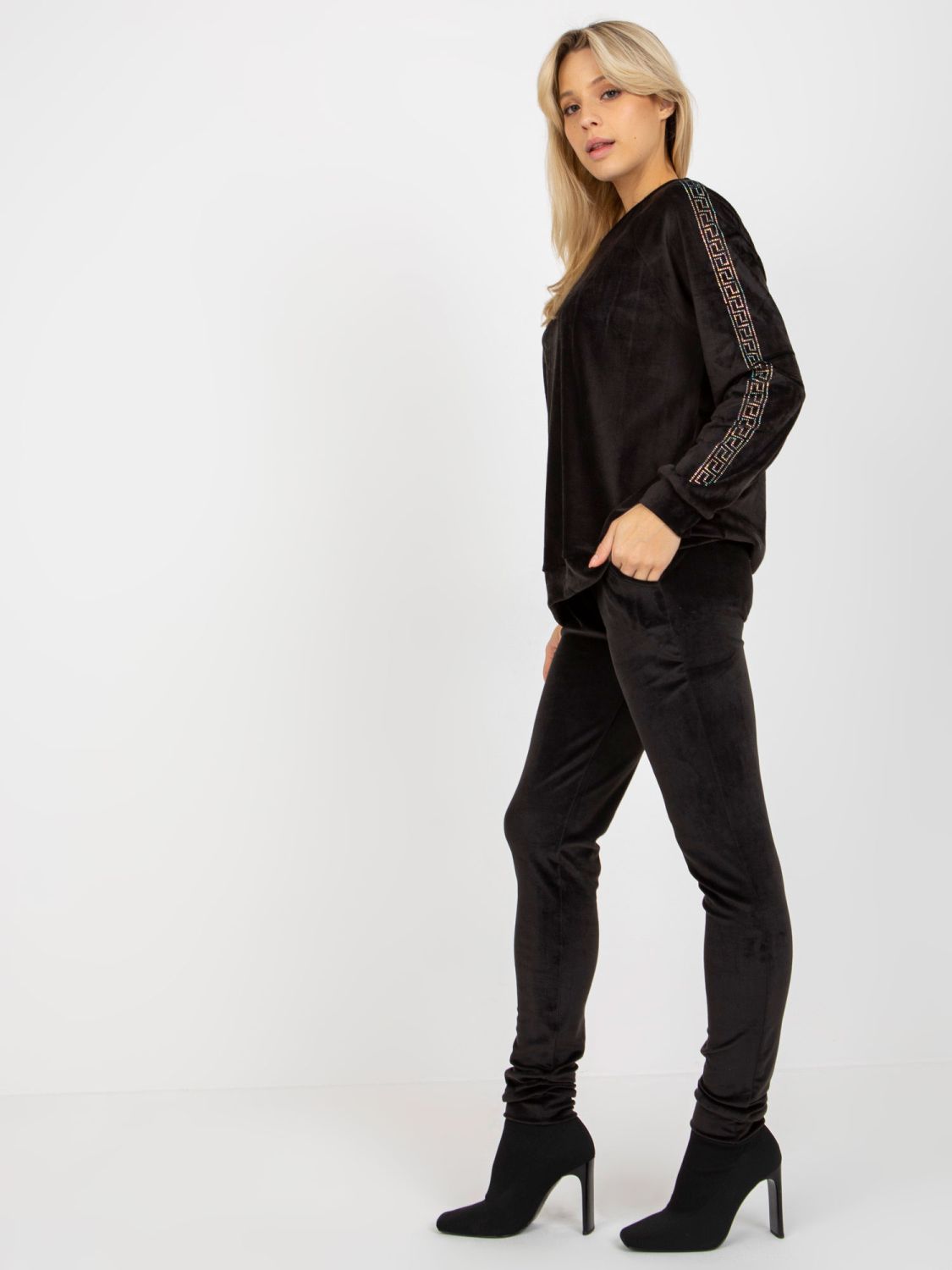 Black Two-Piece Velour Set with Application