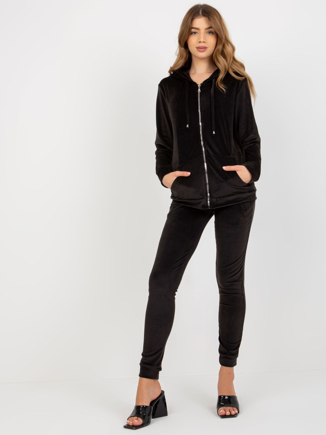 Black Women's Velour Set with Pants and Hoodie