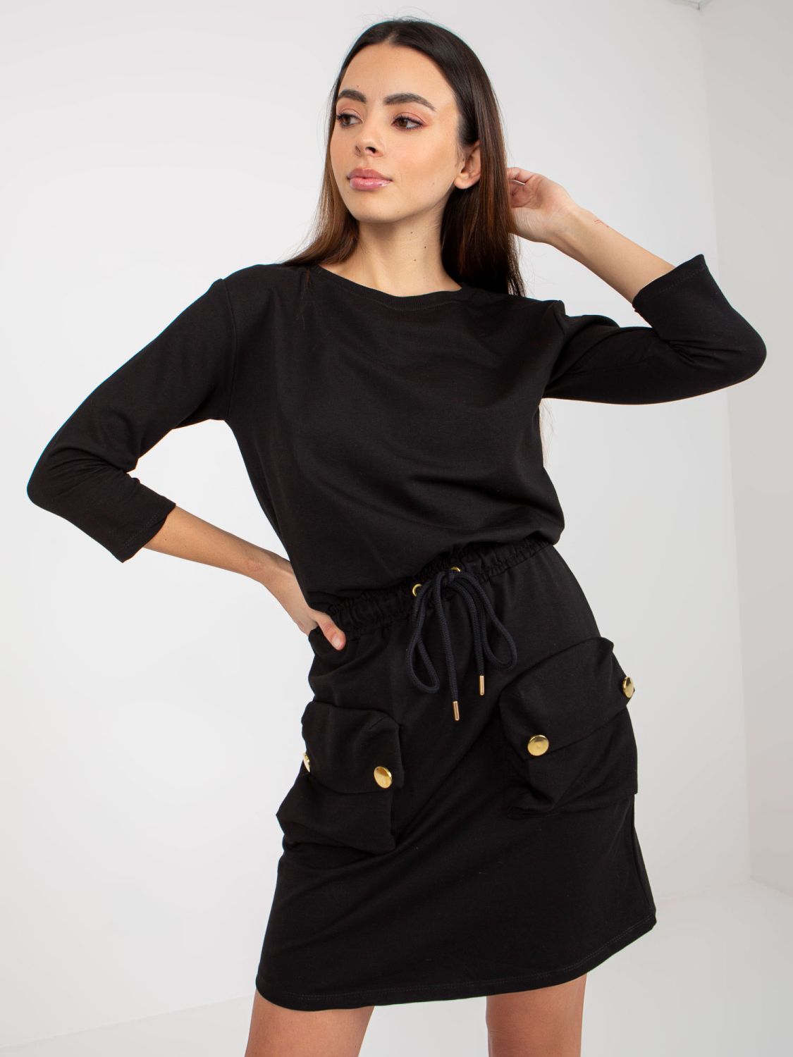 Black Mini Dress with Drawstring OCH BELLA