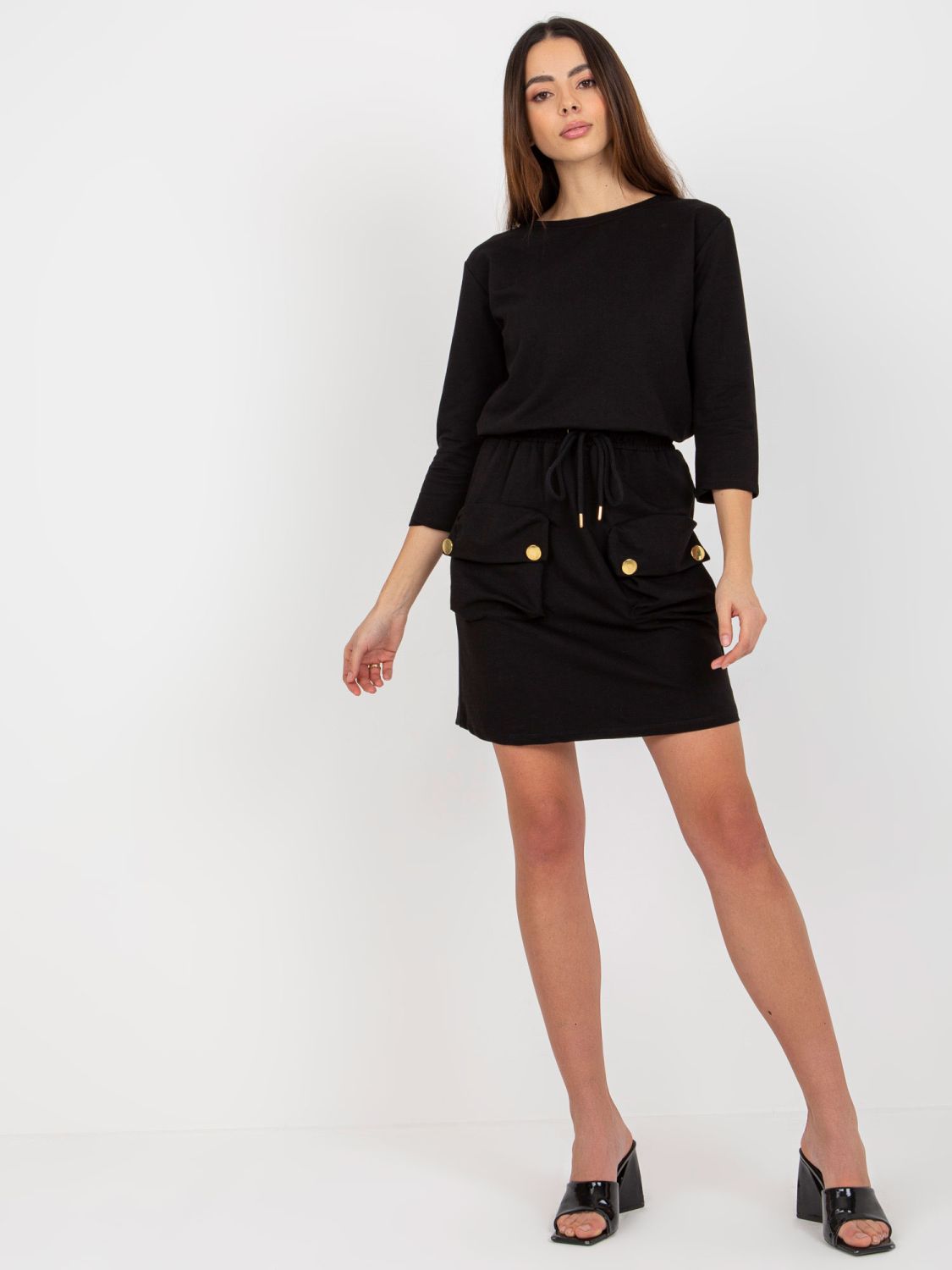 Black Mini Dress with Drawstring OCH BELLA