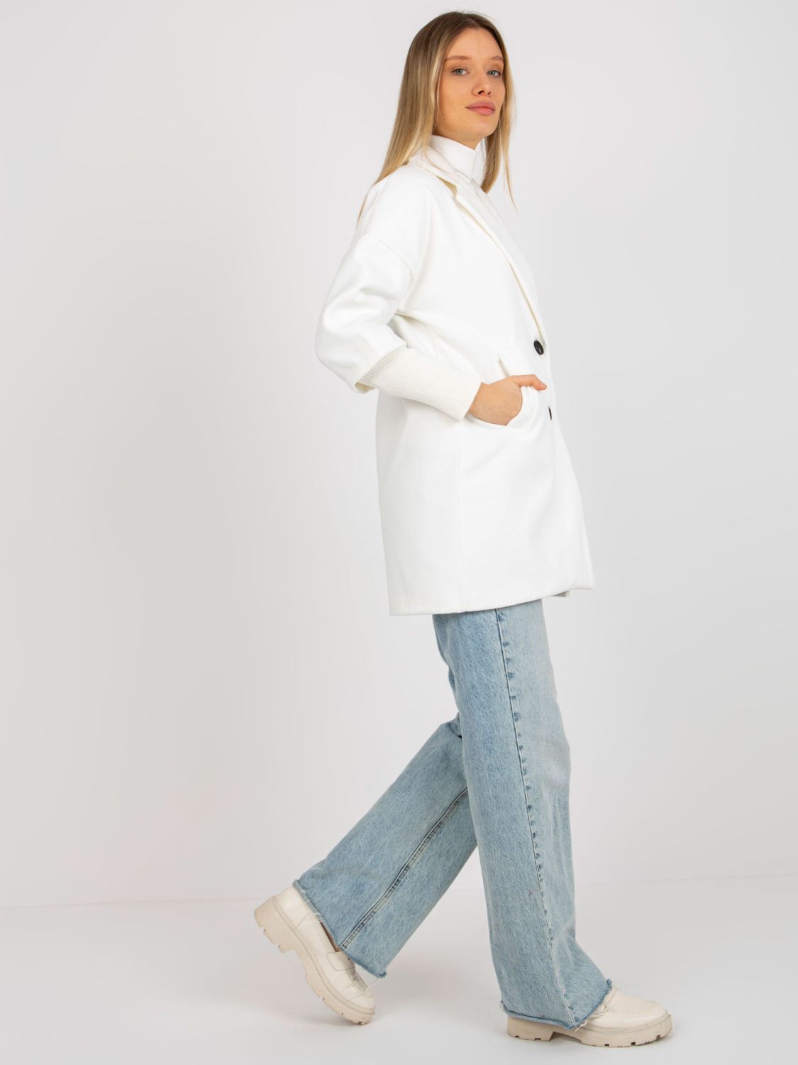 Ecru Women's Coat with Pockets OCH BELLA