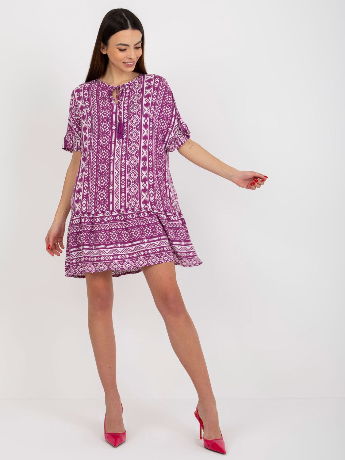 Purple Boho Dress with Patterns in Viscose SUBLEVEL