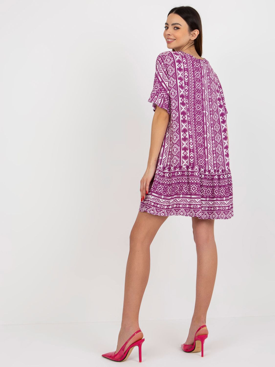 Purple Boho Dress with Patterns in Viscose SUBLEVEL