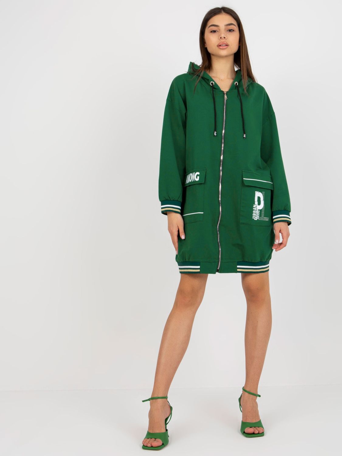 Dark Green Long Zip-Up Hoodie