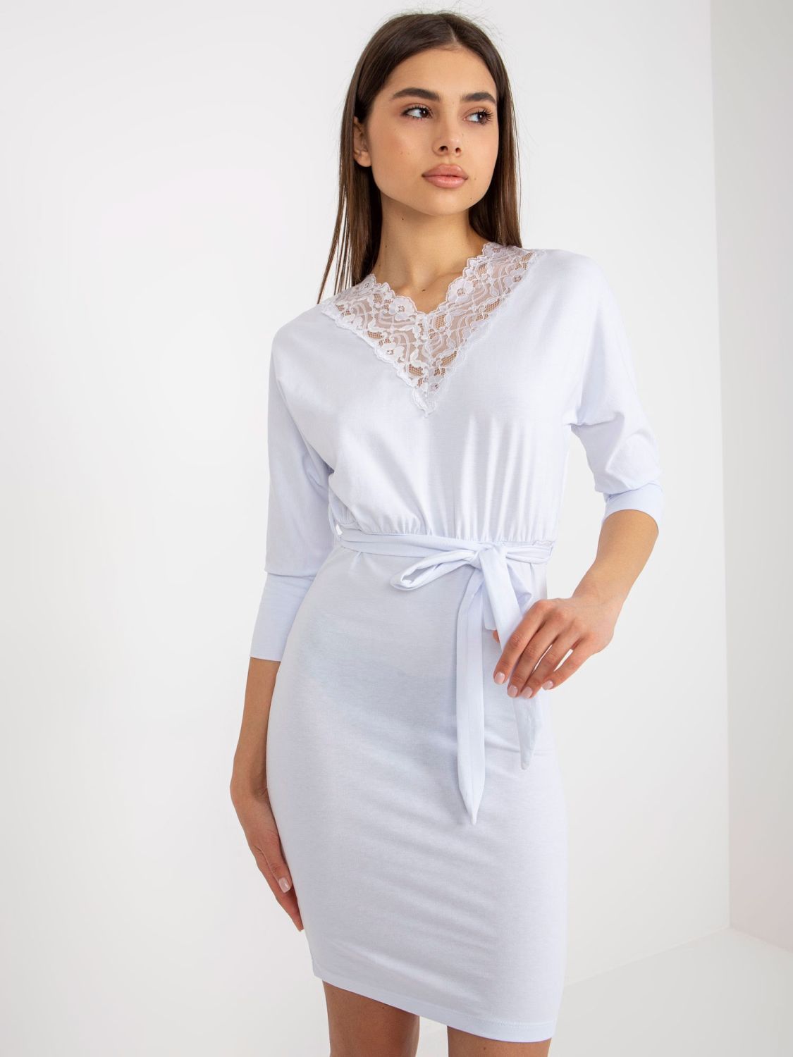 White Fitted Dress with Belt Toronto RUE PARIS