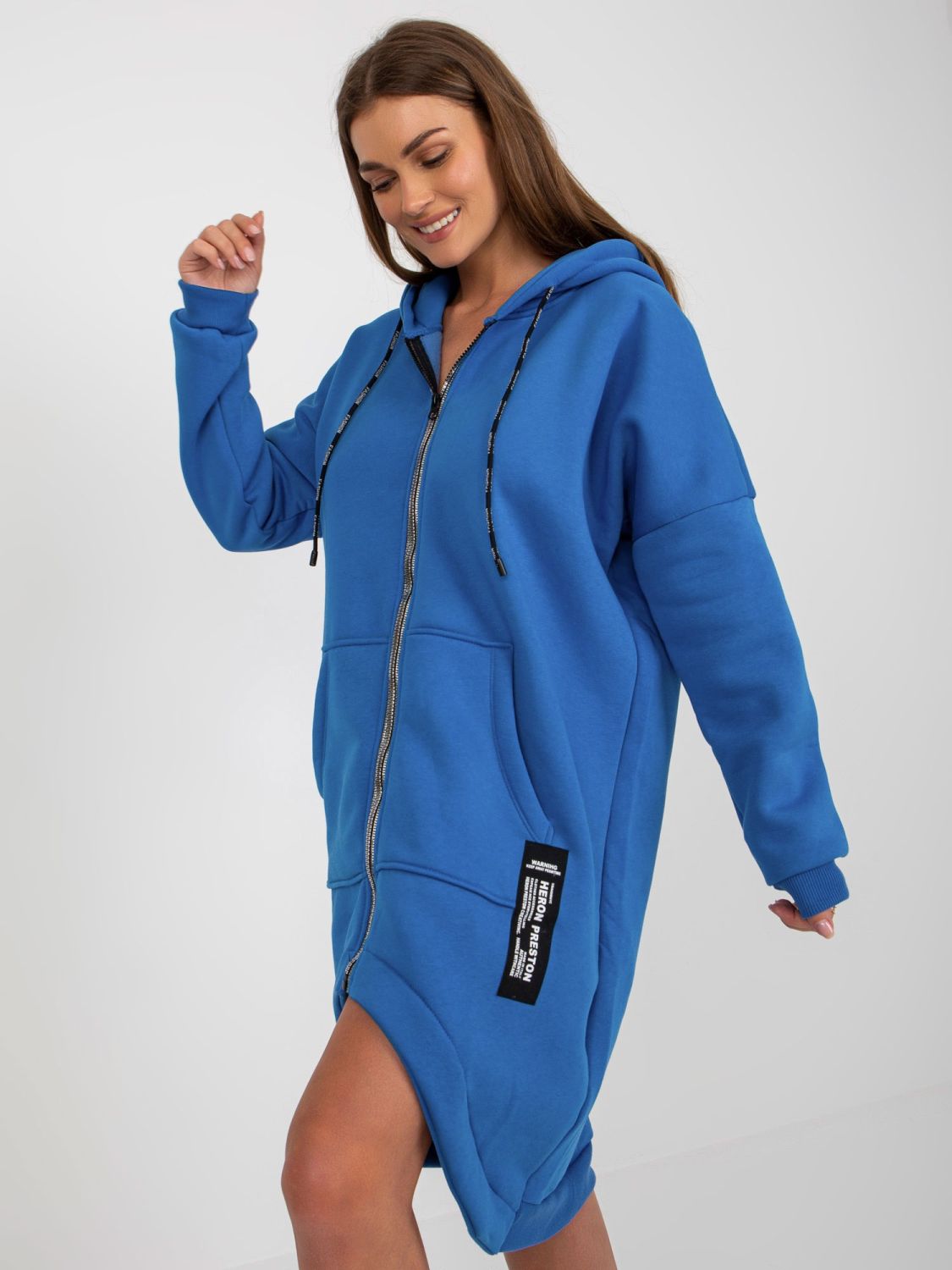 Dark Blue Asymmetrical Long Cotton Hoodie