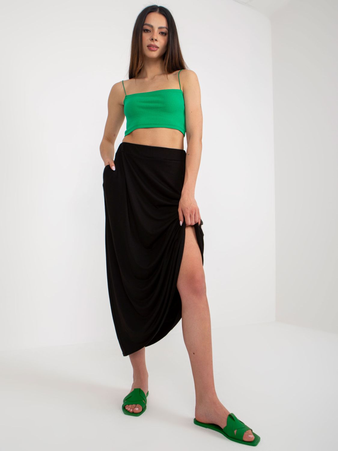 Black Midi Skirt with Pockets RUE PARIS
