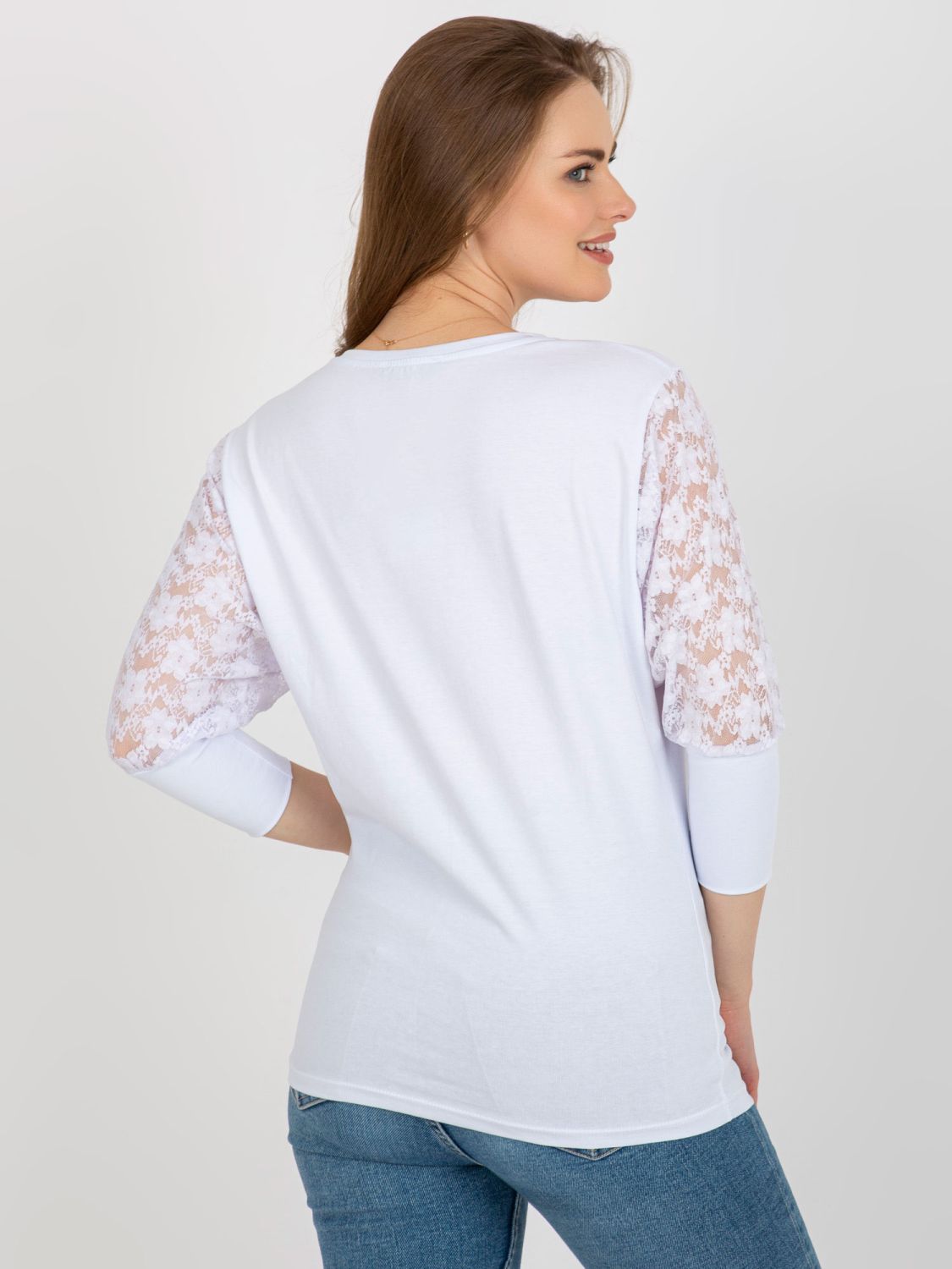 White Blouse with Lace on Sleeves Hawana RUE PARIS