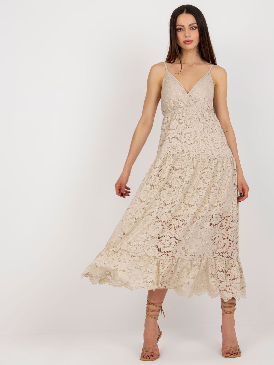 Beige Lace Dress with Ruffle OCH BELLA