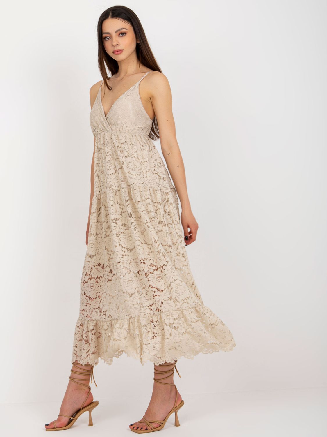 Beige Lace Dress with Ruffle OCH BELLA