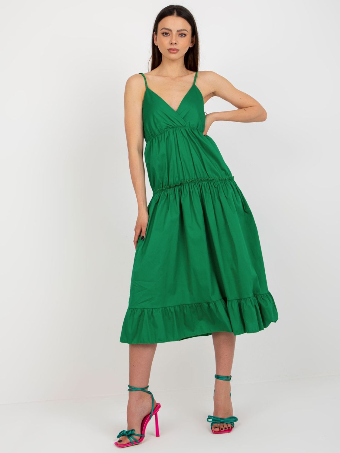 Green Flared Dress with Ruffle OCH BELLA
