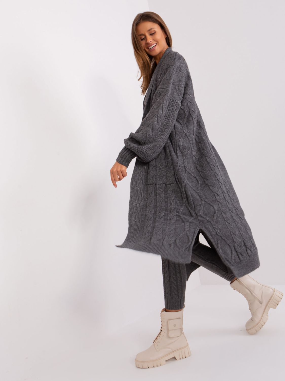 Dark Gray Cardigan with Puff Sleeves