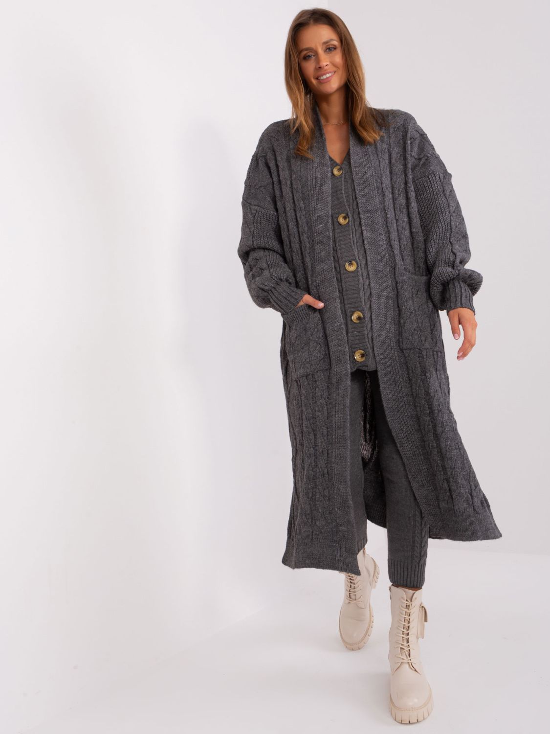 Dark Gray Cardigan with Puff Sleeves