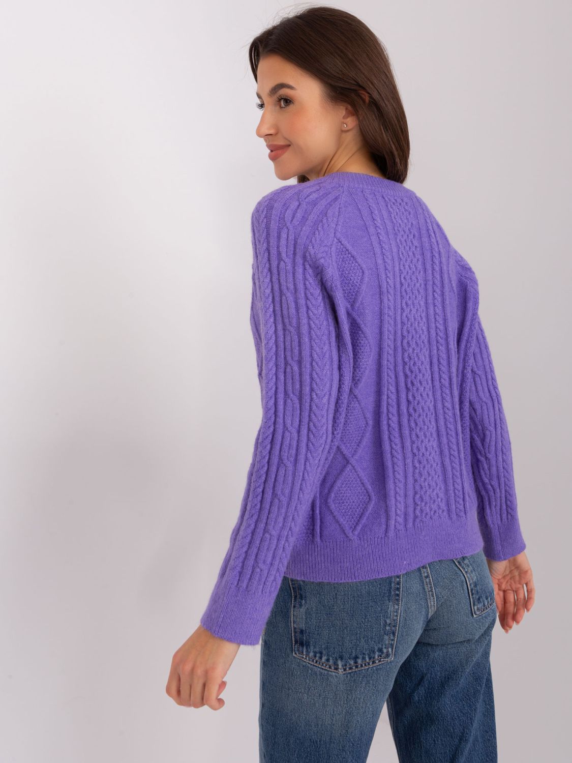 Purple Cardigan with Round Neckline