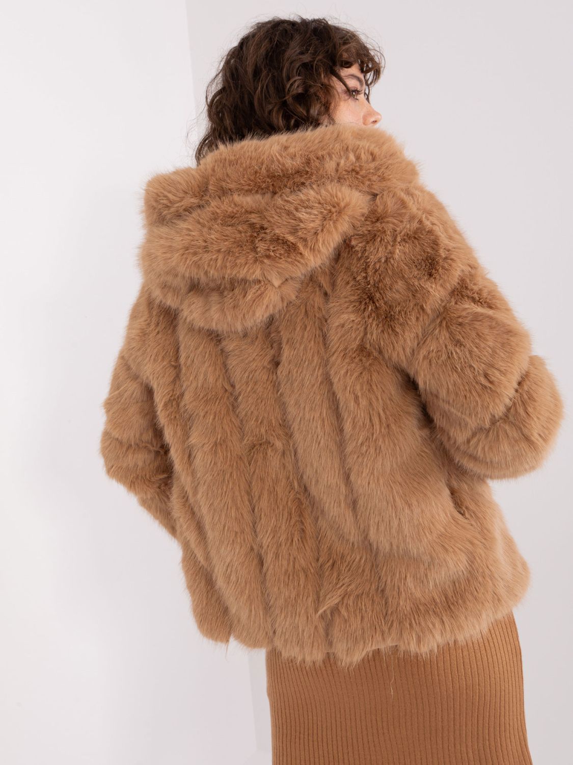 Camel Fur Transitional Jacket with Hood