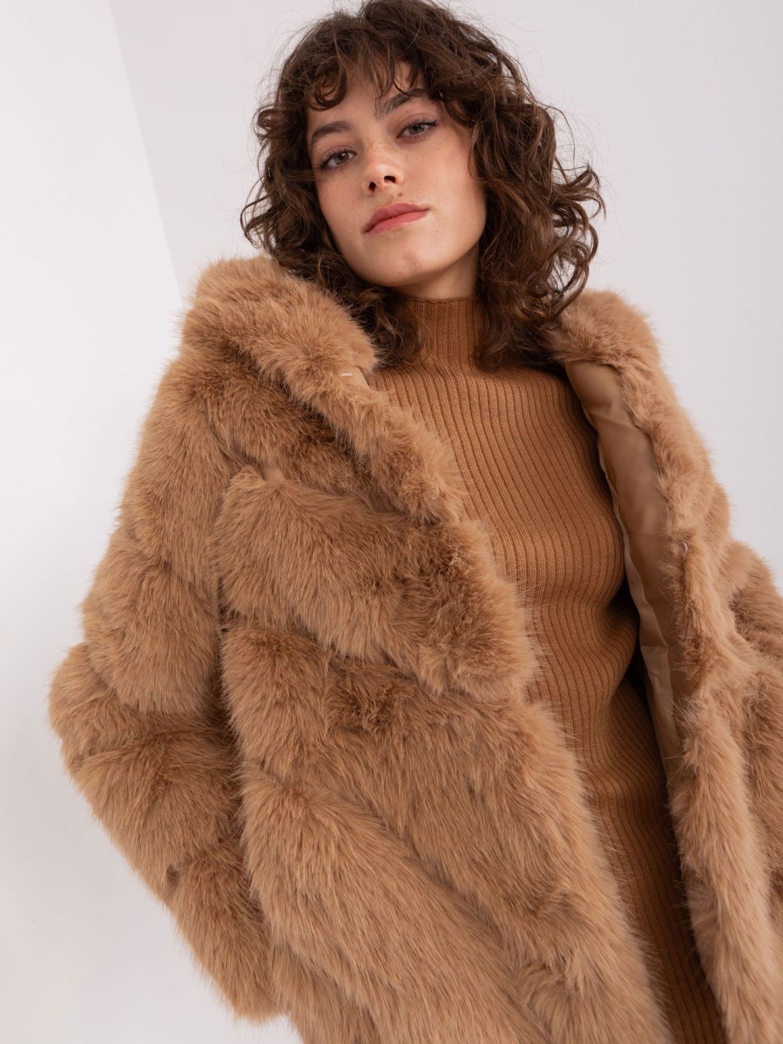 Camel Fur Transitional Jacket with Hood