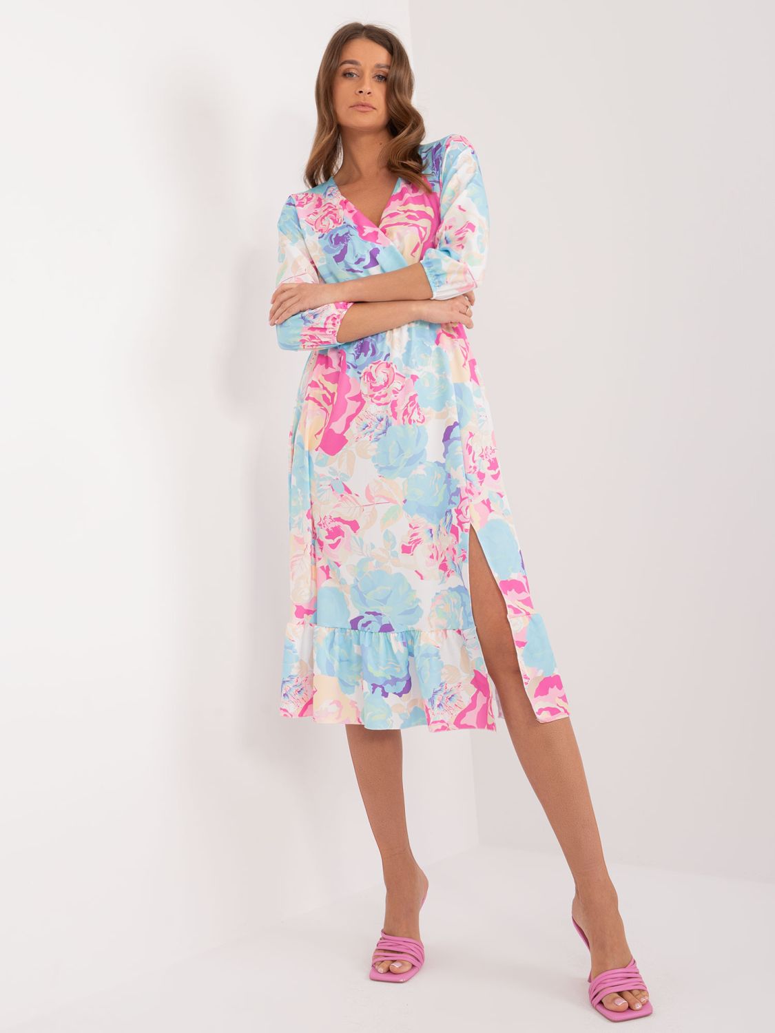 Light Blue Midi Dress with 3/4 Sleeves