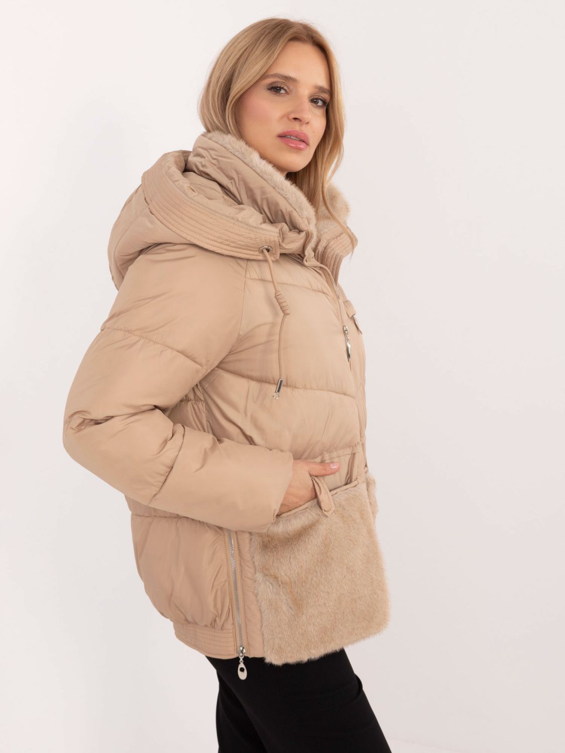 Stylish Winter Jacket with Hood in Camel Color