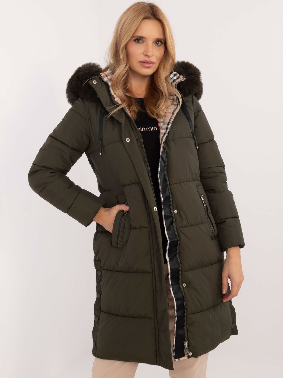 Women's Khaki Winter Jacket with Hood