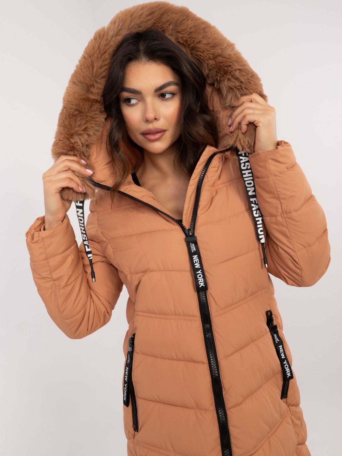 Comfortable Winter Jacket with Hood in Camel Color