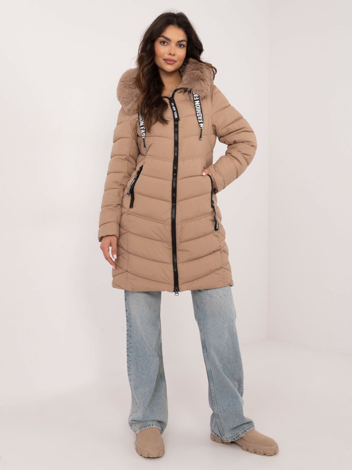 Beige Winter Jacket with Hood