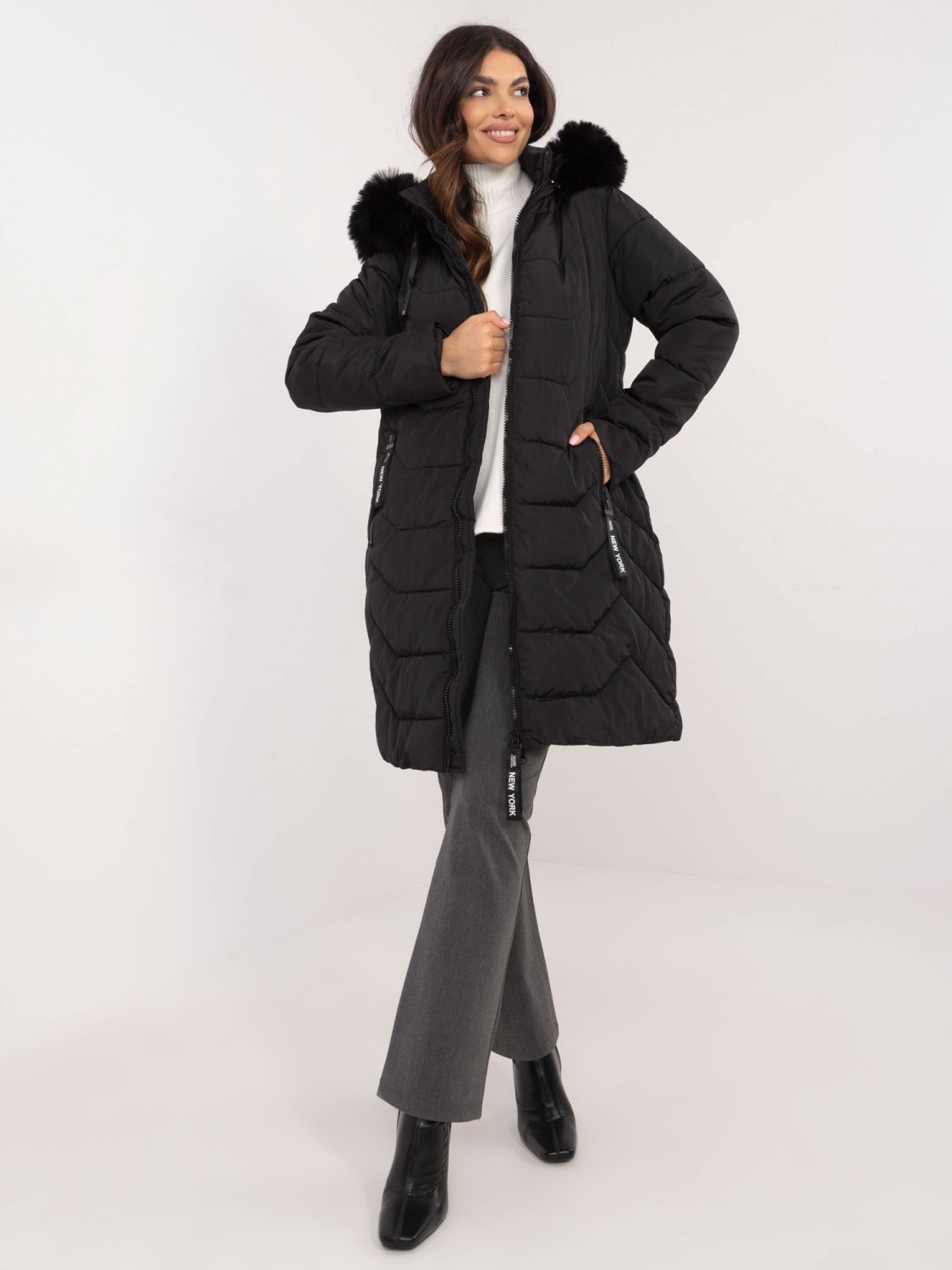 Women's Black Winter Jacket with Hood