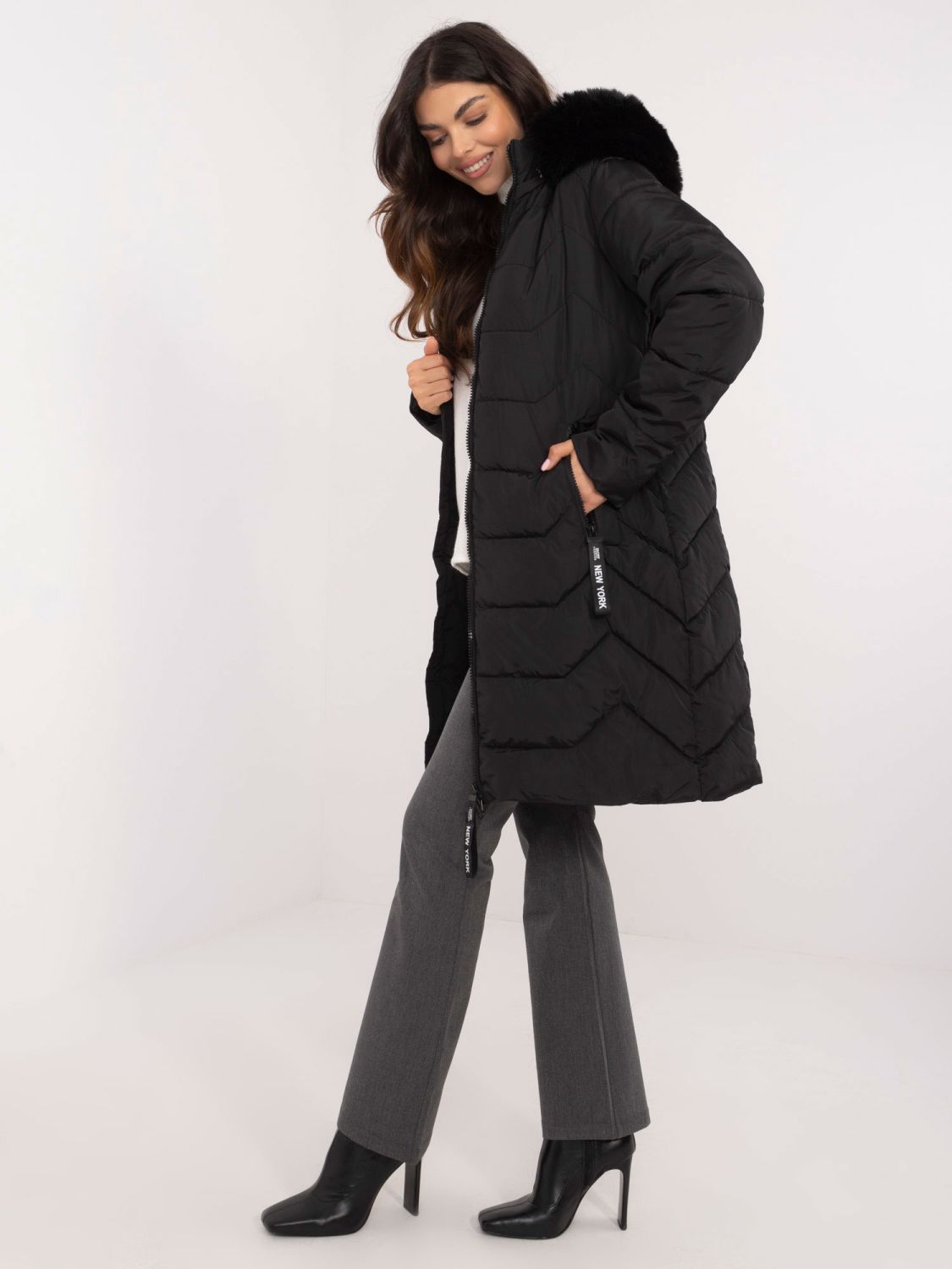 Women's Black Winter Jacket with Hood