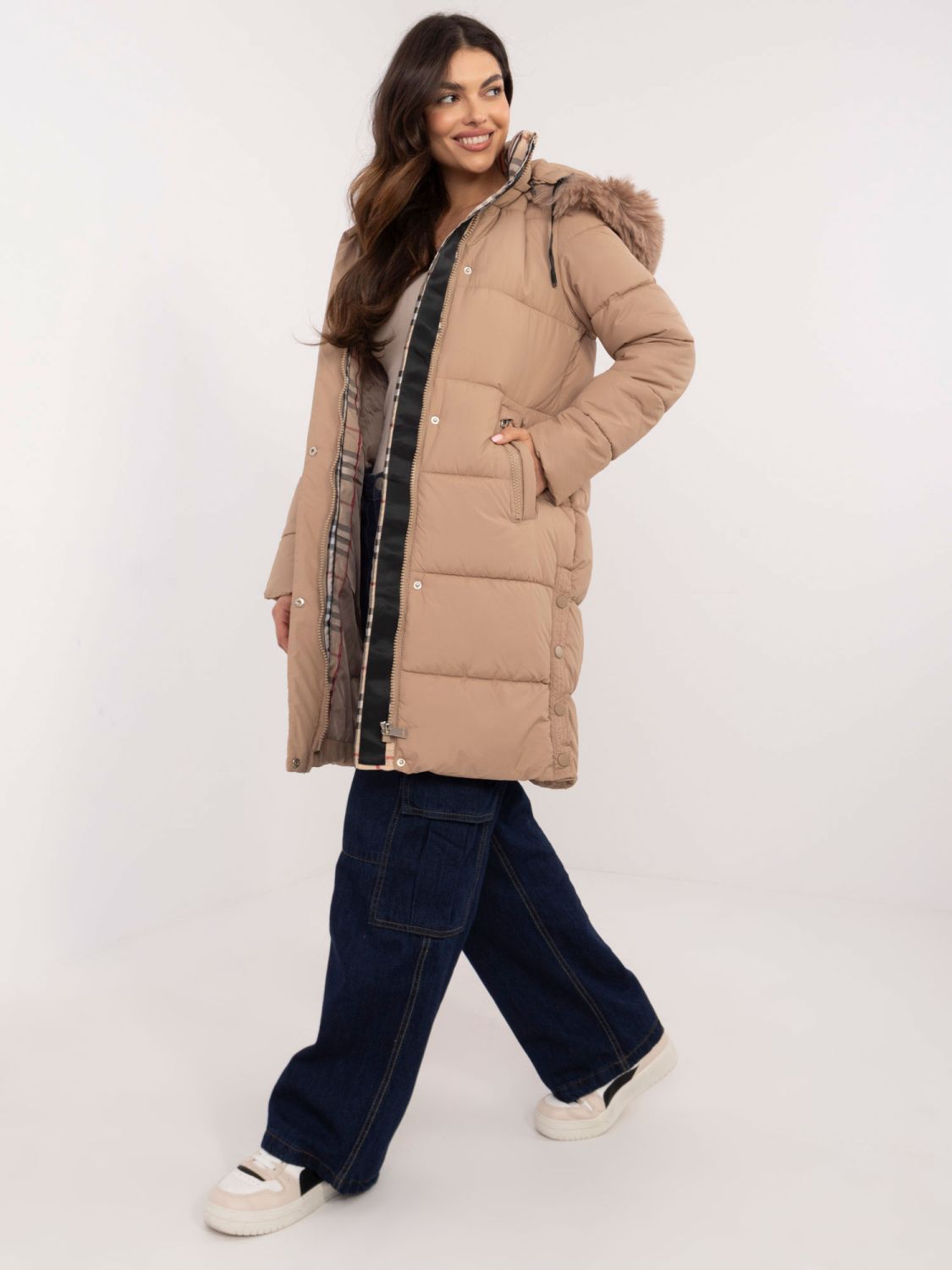 Beige Winter Jacket with Hood