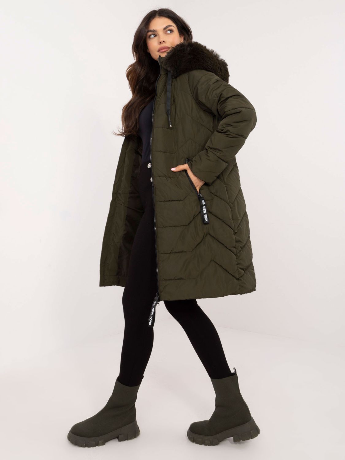 Women's Khaki Winter Jacket with Hood