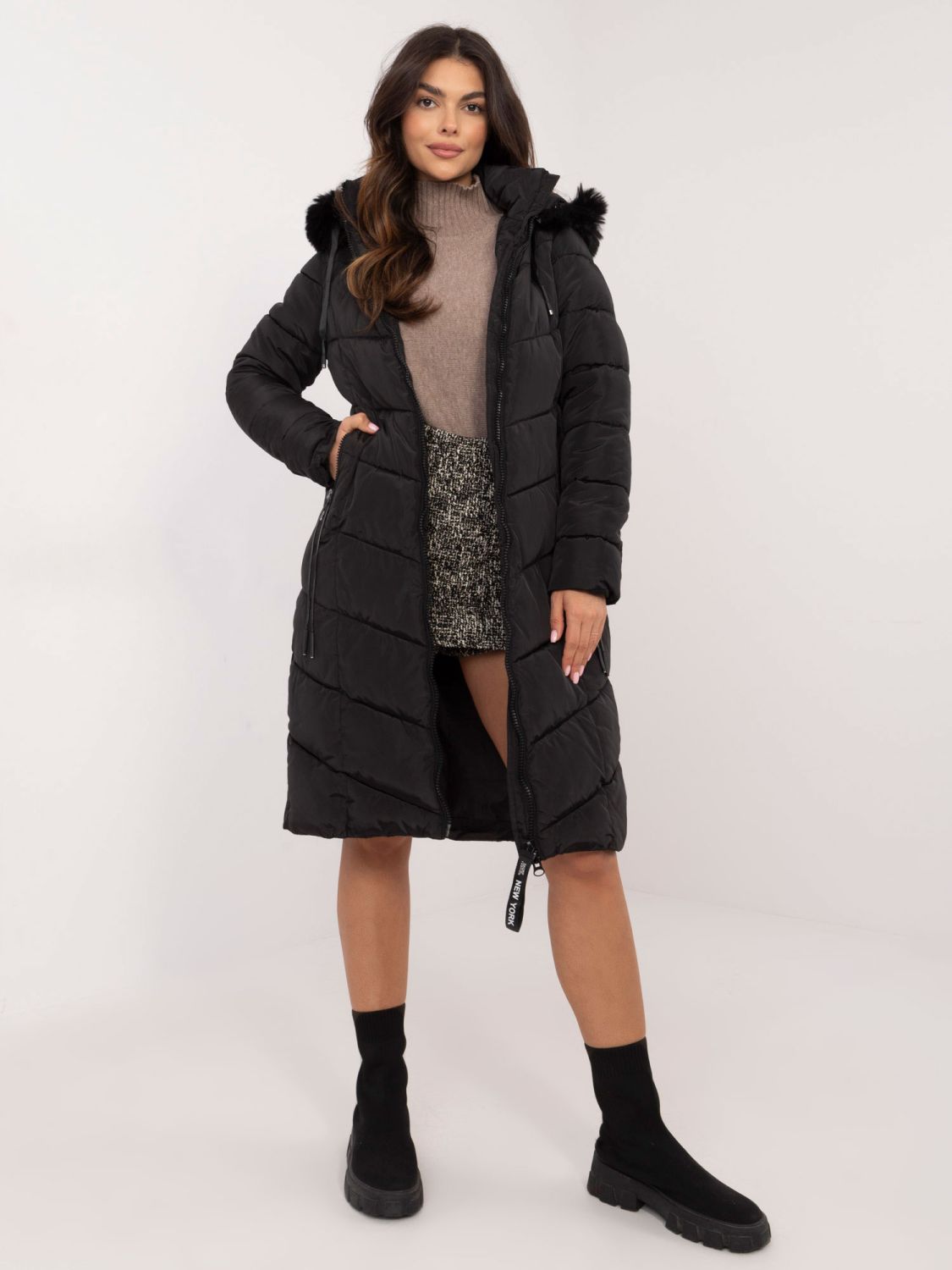 Women's Black Winter Jacket with Hood