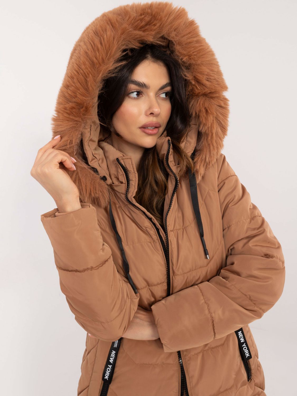 Comfortable Winter Jacket with Hood in Camel Color