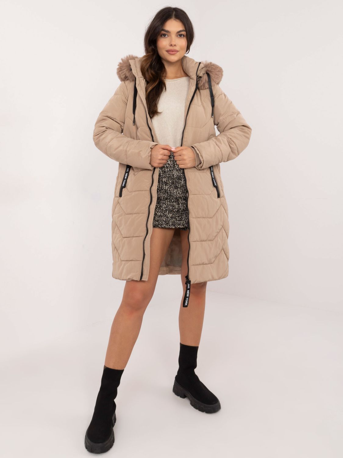 Beige Winter Jacket with Hood