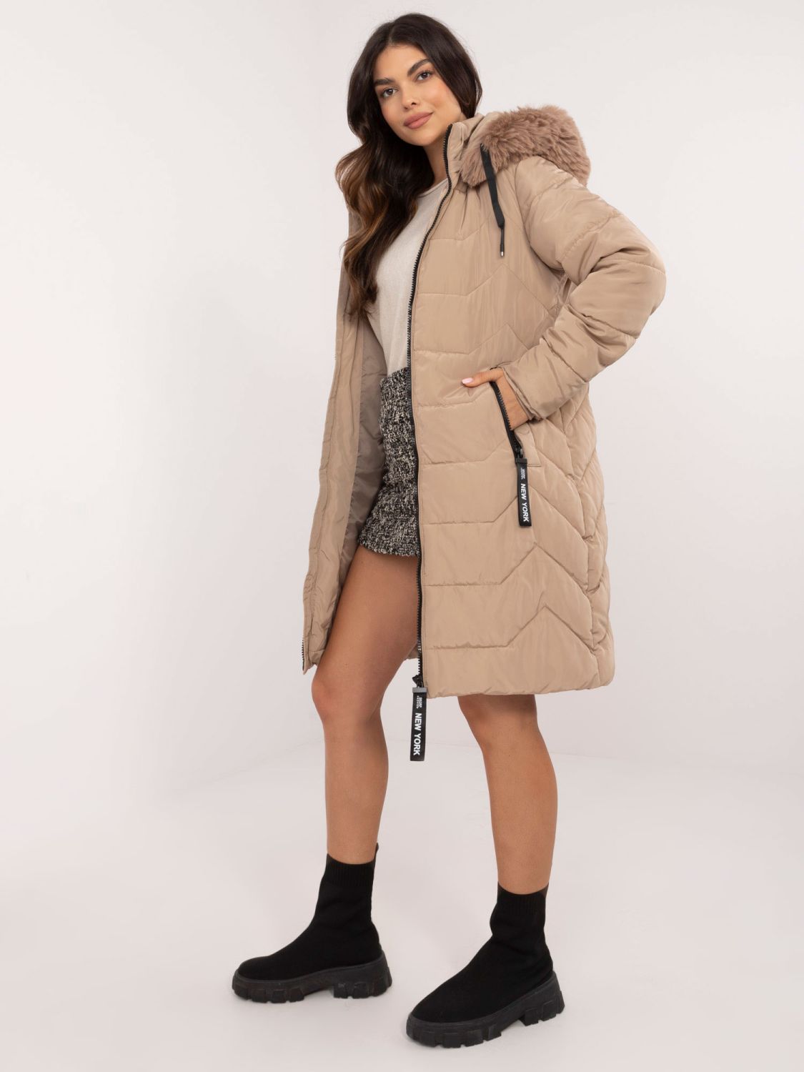 Beige Winter Jacket with Hood