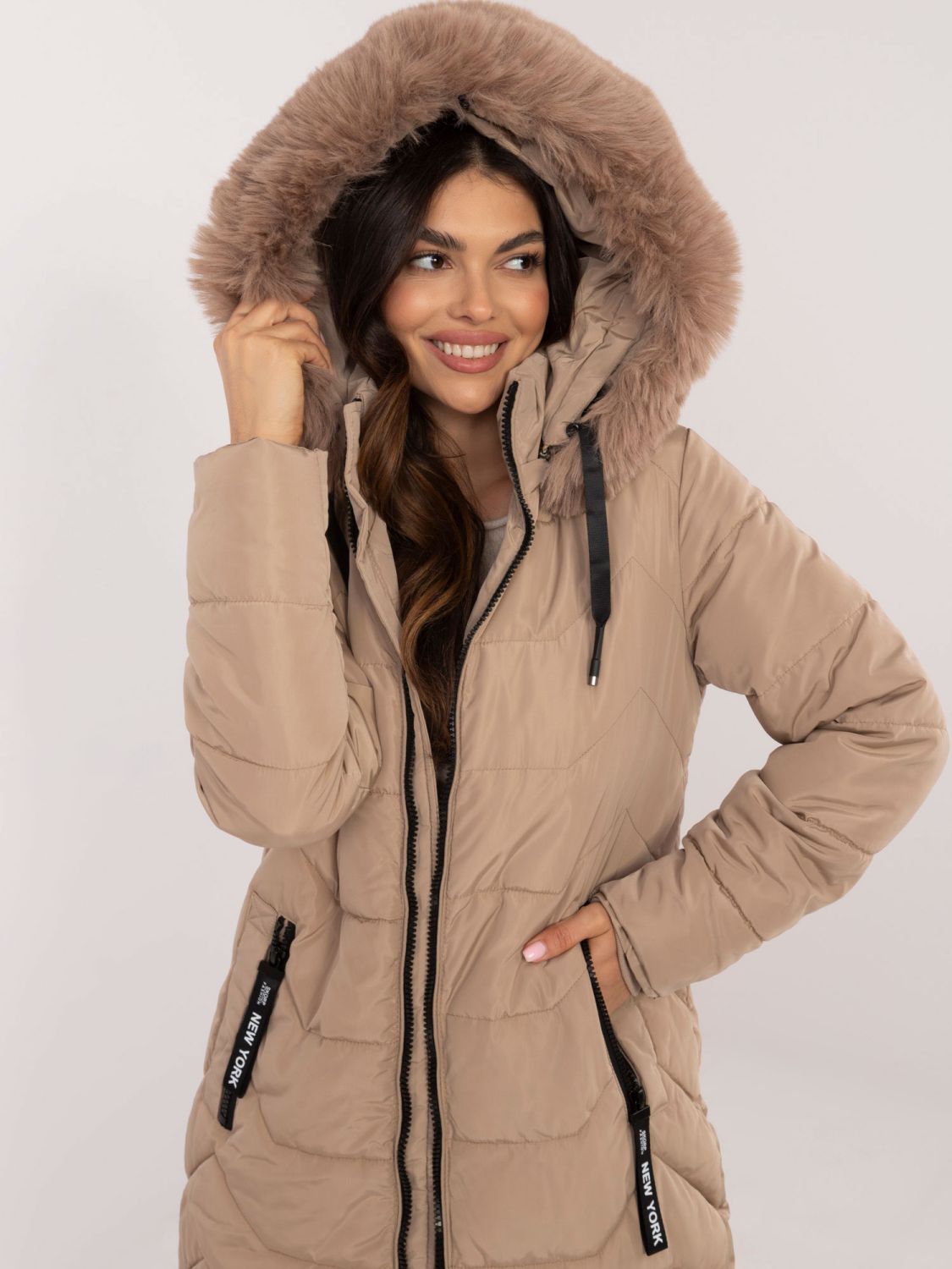 Beige Winter Jacket with Hood
