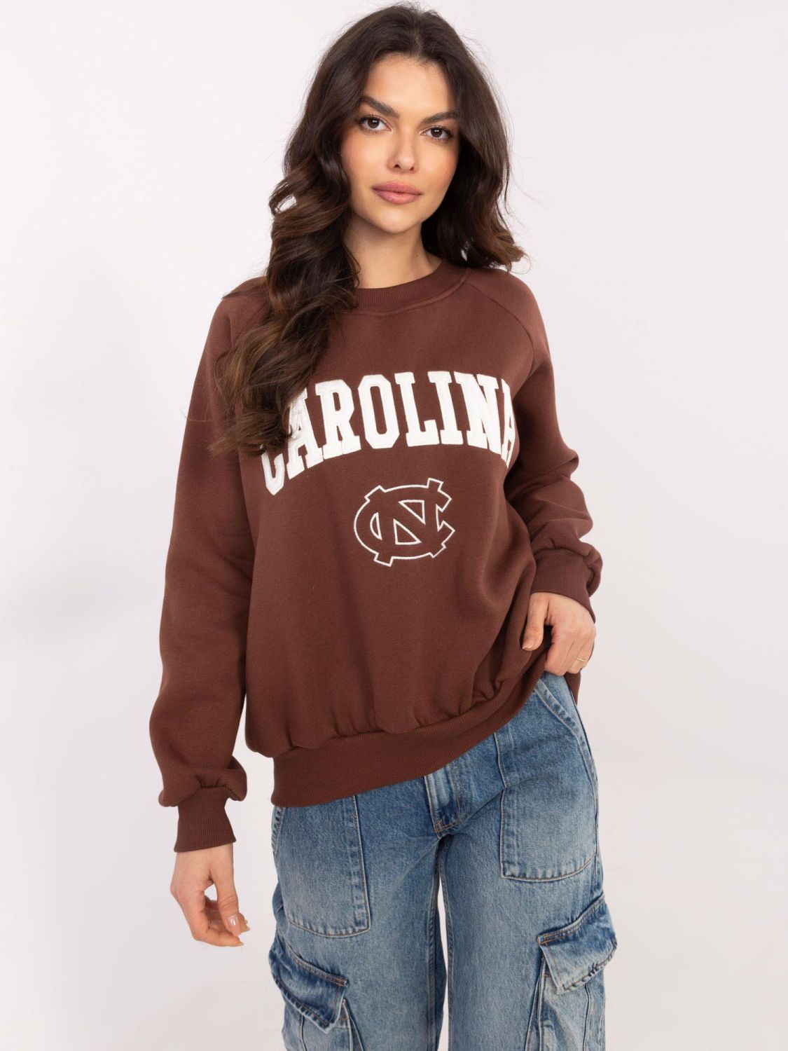 Brown Sweatshirt with Embroidery and Patches