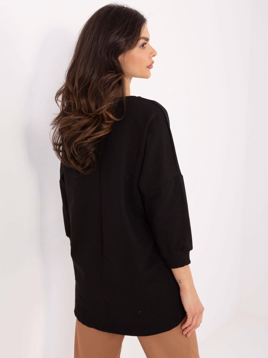 Stylish Black Blouse with 3/4 Sleeves