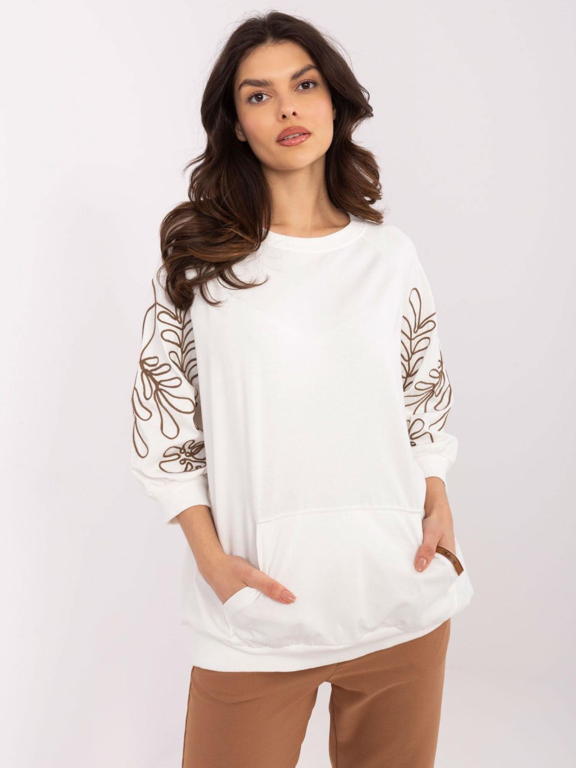 Elegant Ecru Blouse with 3/4 Sleeves