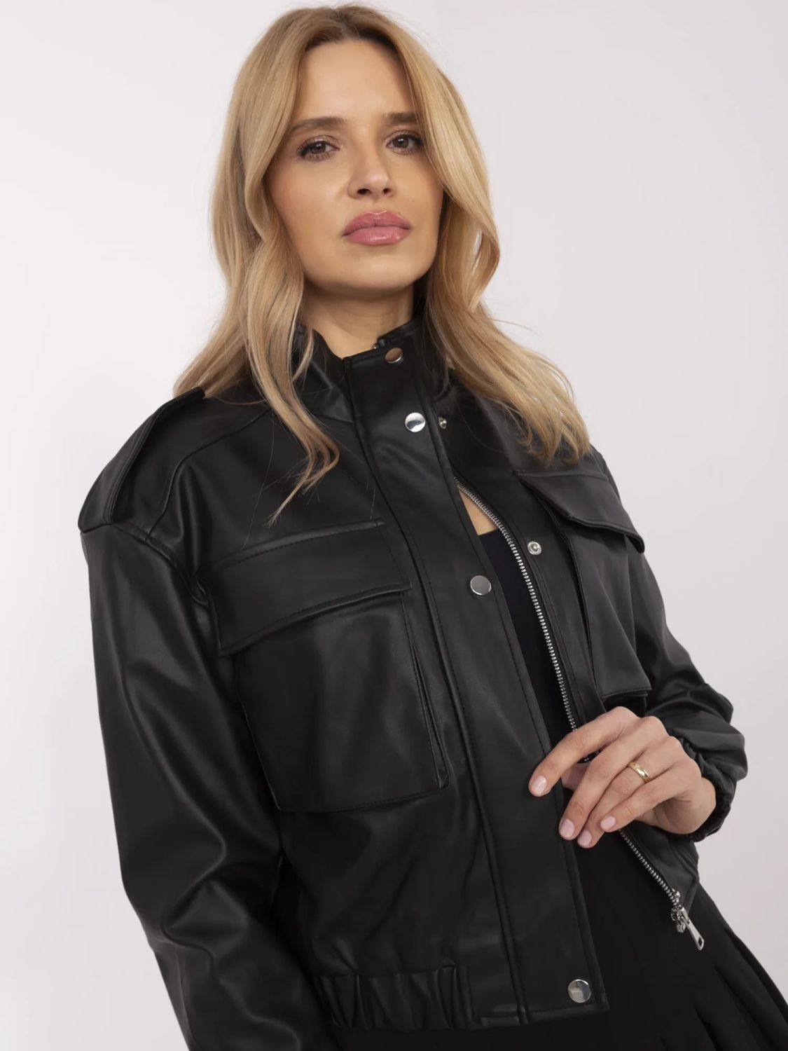 Stylish Black Transitional Jacket in Eco-Leather